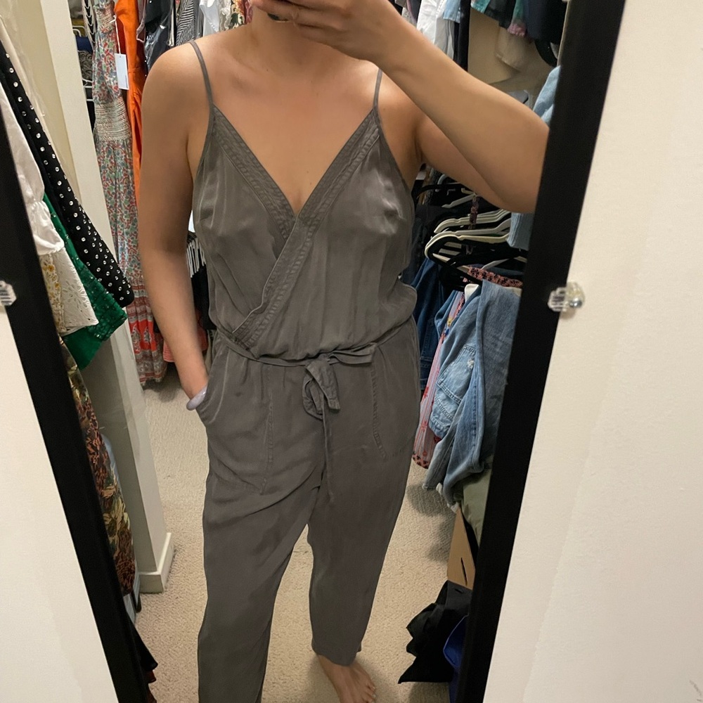 Gray belted jumpsuit from Evereve